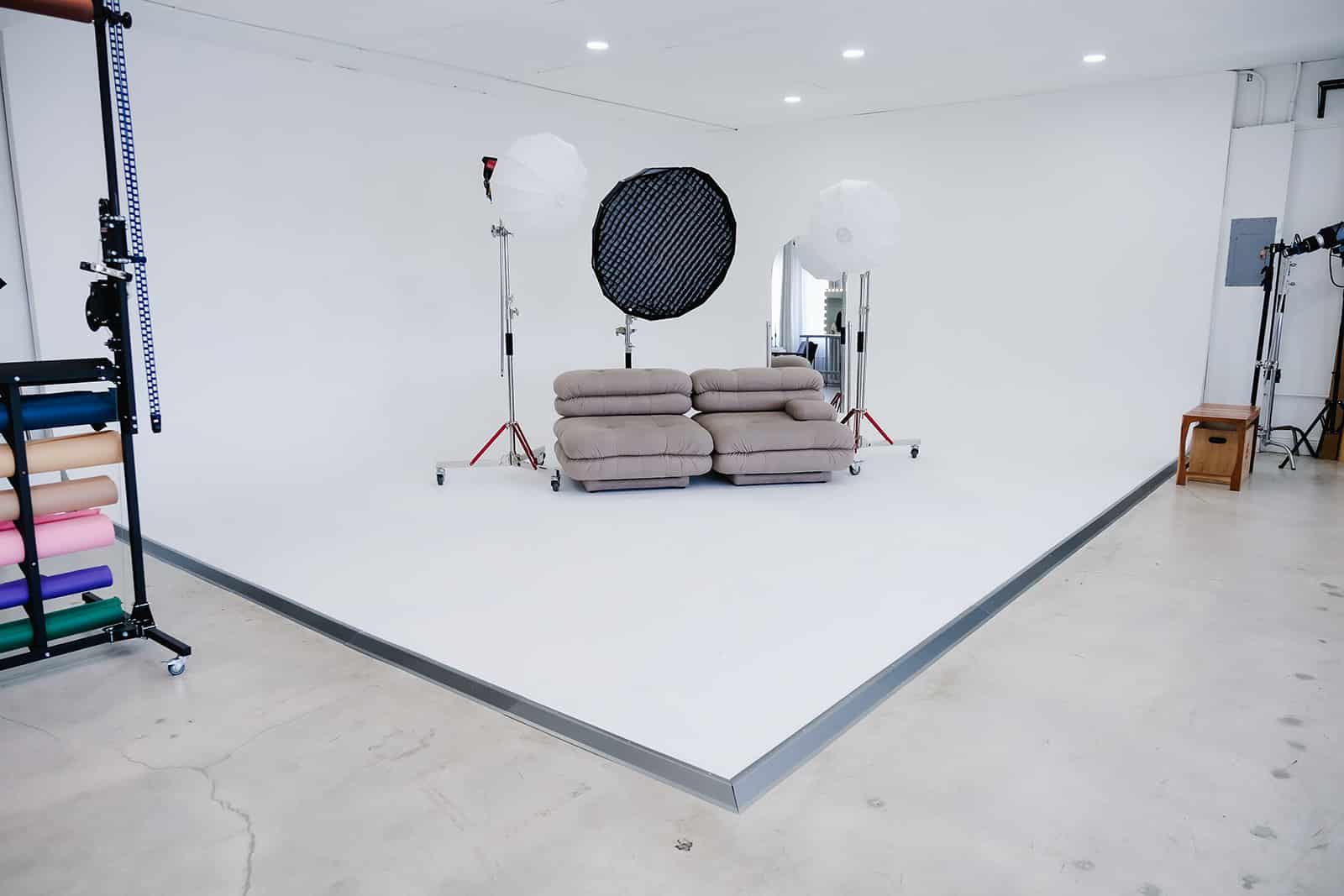 White cyclorama infinity wall in a Miami photo studio